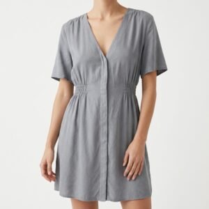 Vestido Zara Gris de Lyocell con Cintura Elasticada - M