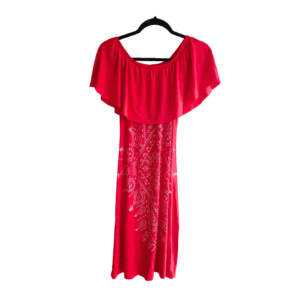 Vestido Rojo Off-Shoulder con Estampado étnico y Bobos - M