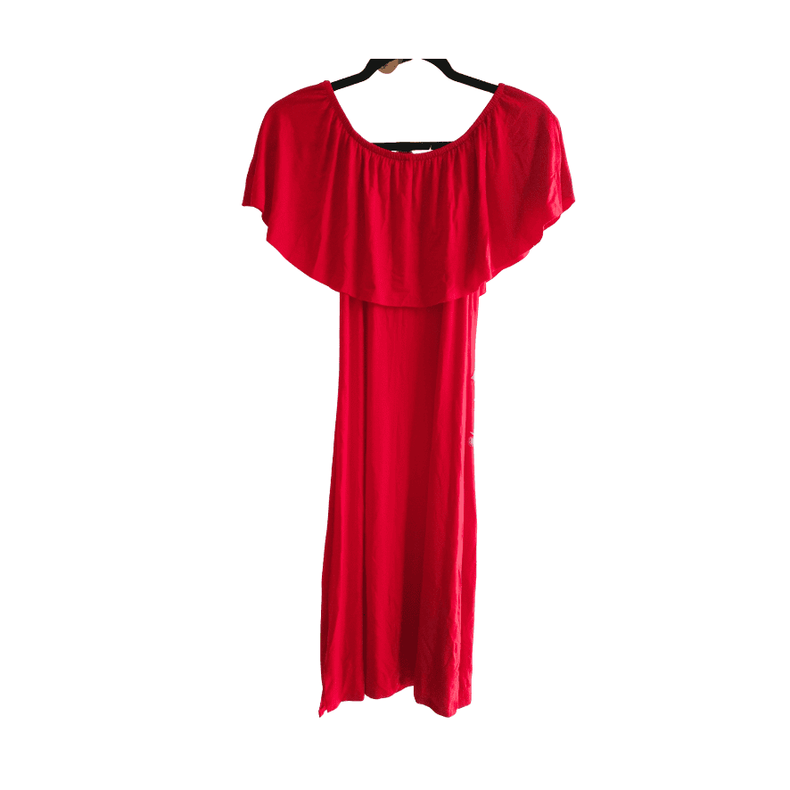 Vestido Rojo Off-Shoulder con Estampado étnico y Bobos - M - Imagen 3