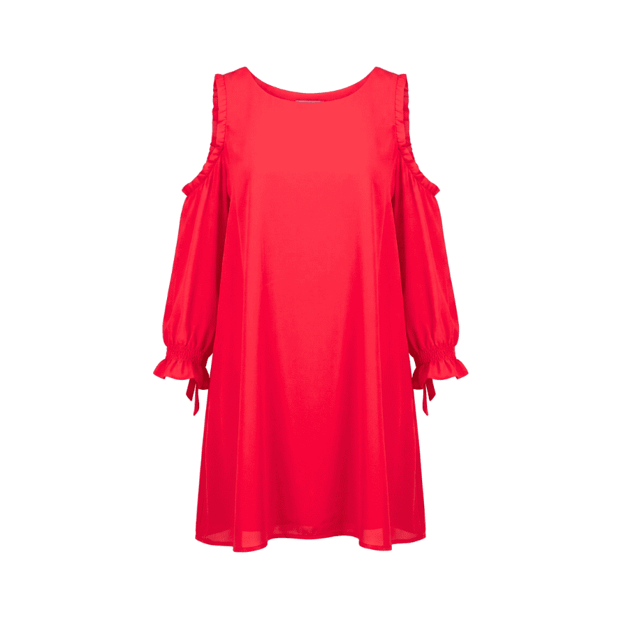 Vestido Basement Rojo Cold Shoulder con Bobos - M - Imagen 2