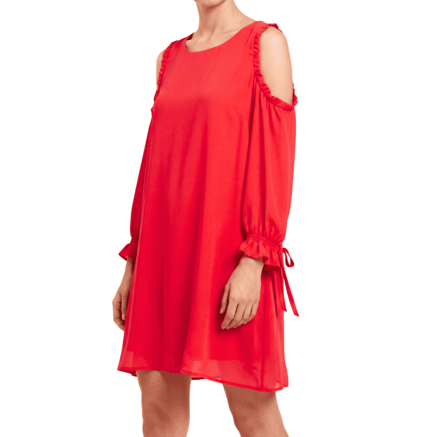 Vestido Basement Rojo Cold Shoulder con Bobos - M