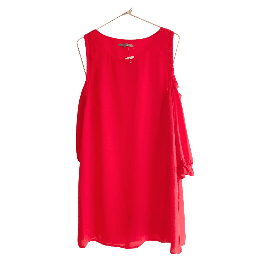 Vestido Basement Rojo Cold Shoulder con Bobos - M - Imagen 3