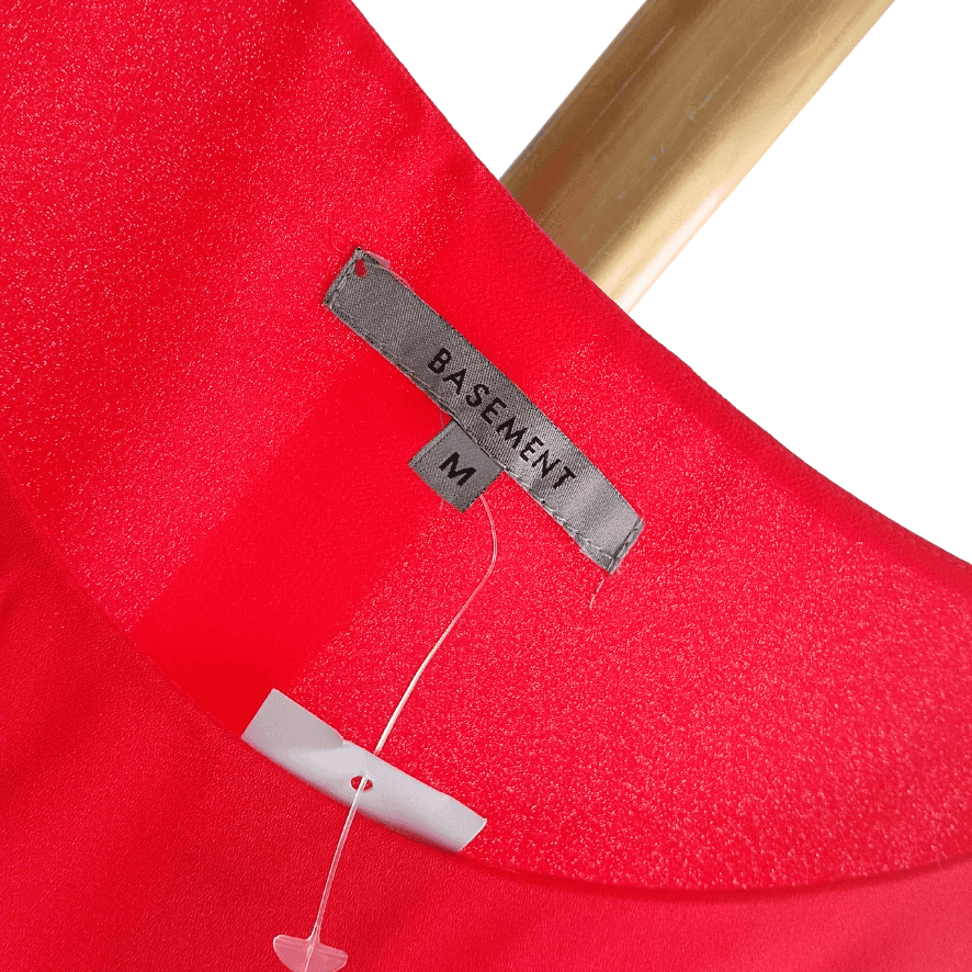 Vestido Basement Rojo Cold Shoulder con Bobos - M - Imagen 4