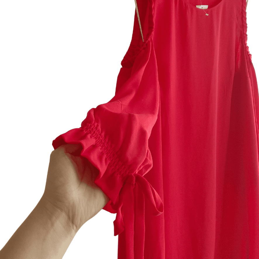 Vestido Basement Rojo Cold Shoulder con Bobos - M - Imagen 5
