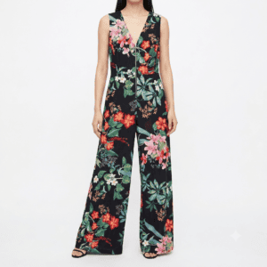 Enterizo Mango Floral Negro con Cierre Frontal - M