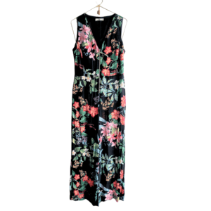 Enterizo Mango Floral Negro con Cierre Frontal - M