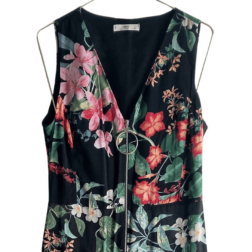 Enterizo Mango Floral Negro con Cierre Frontal - M - Imagen 5