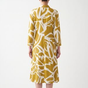 Vestido Camisero Mosh Estampado Mostaza y Blanco - S