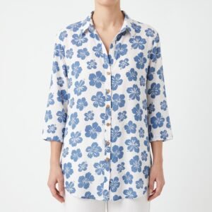 Blusa Pura Via Floral Azul Estilo Tropical - M