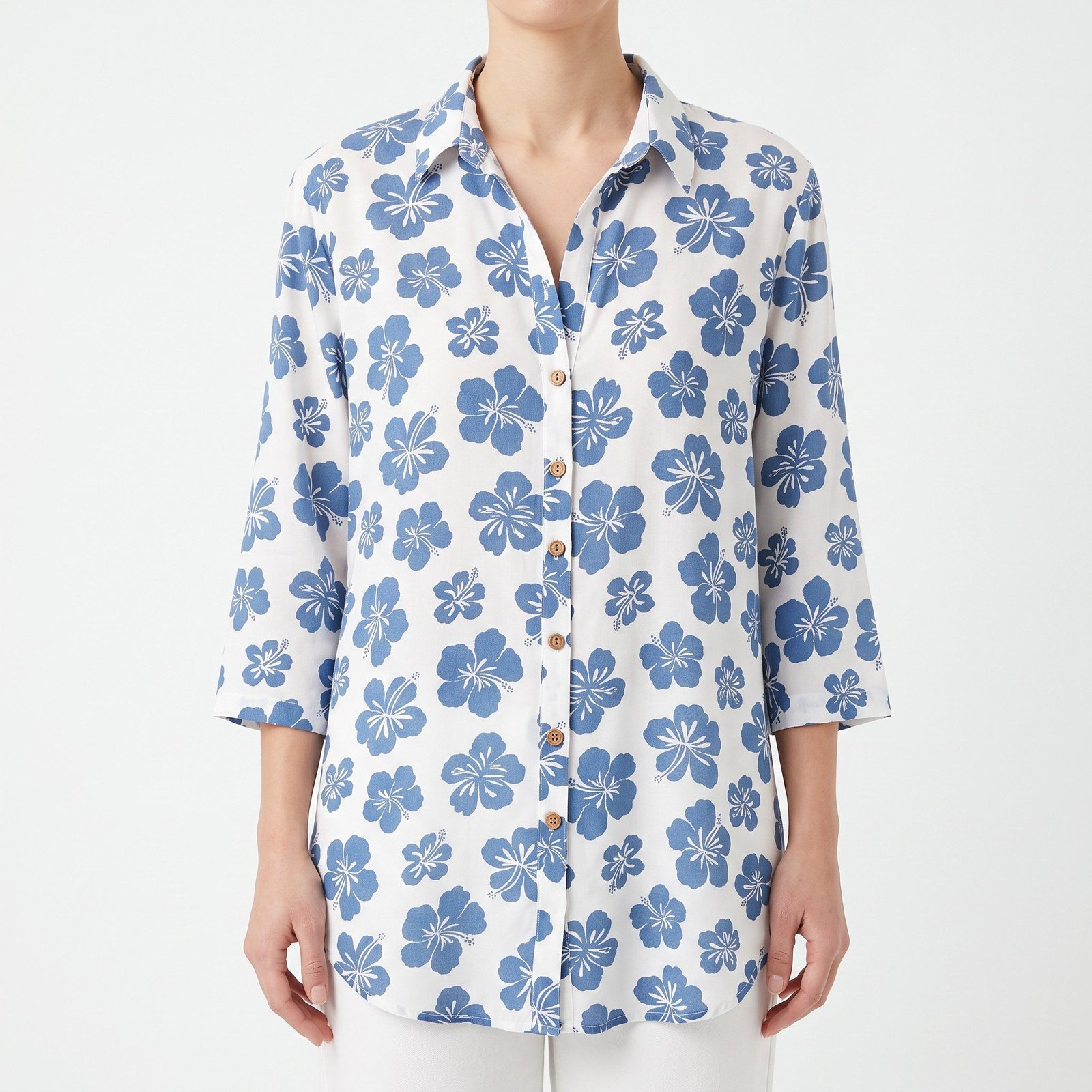 Blusa Pura Via Floral Azul Estilo Tropical - M