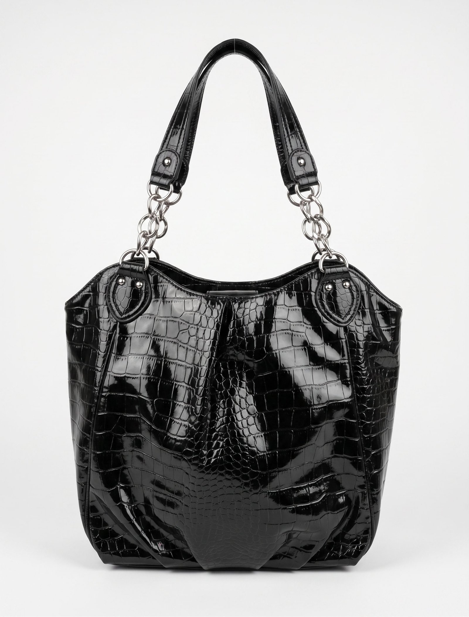 Cartera Nine West Negra Efecto Croco con Cadena - Imagen 2