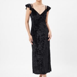Vestido Basement de Terciopelo Negro con Bobos y Aberturas - S