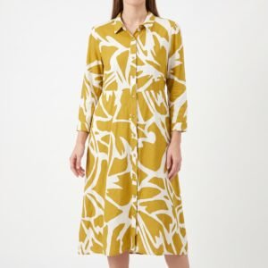 Vestido Camisero Mosh Estampado Mostaza y Blanco - S