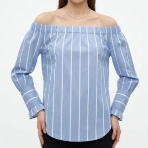 Blusa Mango Off-Shoulder a Rayas Azul y Blanco - XS