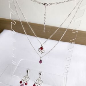Set de Collar Doble y Aretes Plateados - Única