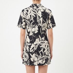 Vestido Zara Corto Cruzado con Estampado Botánico Blanco y Negro - M