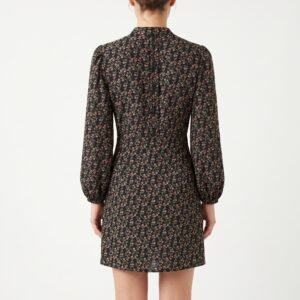 Vestido Topshop Corto Negro Floral con Alforzas - M