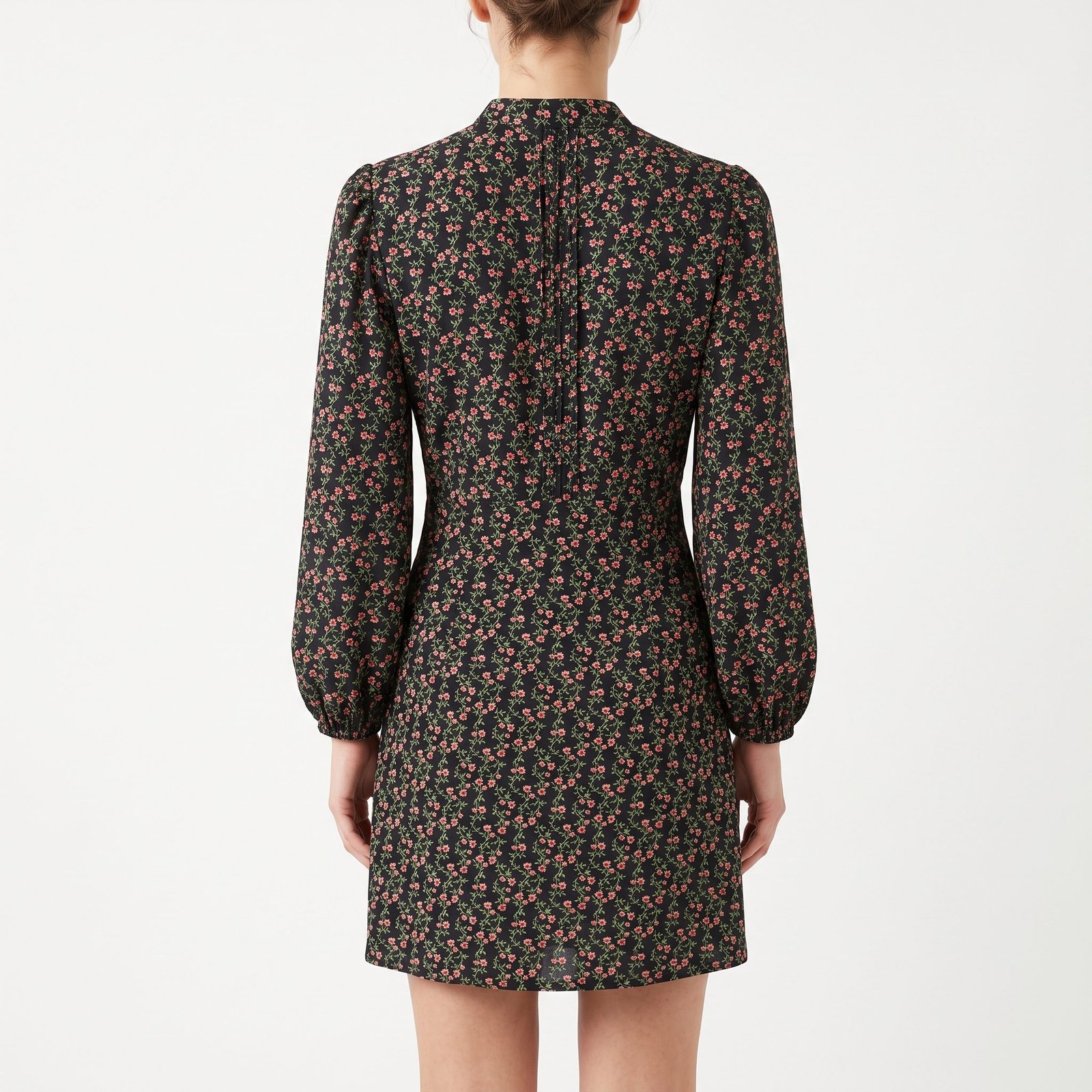 Vestido Topshop Corto Negro Floral con Alforzas - M - Imagen 2
