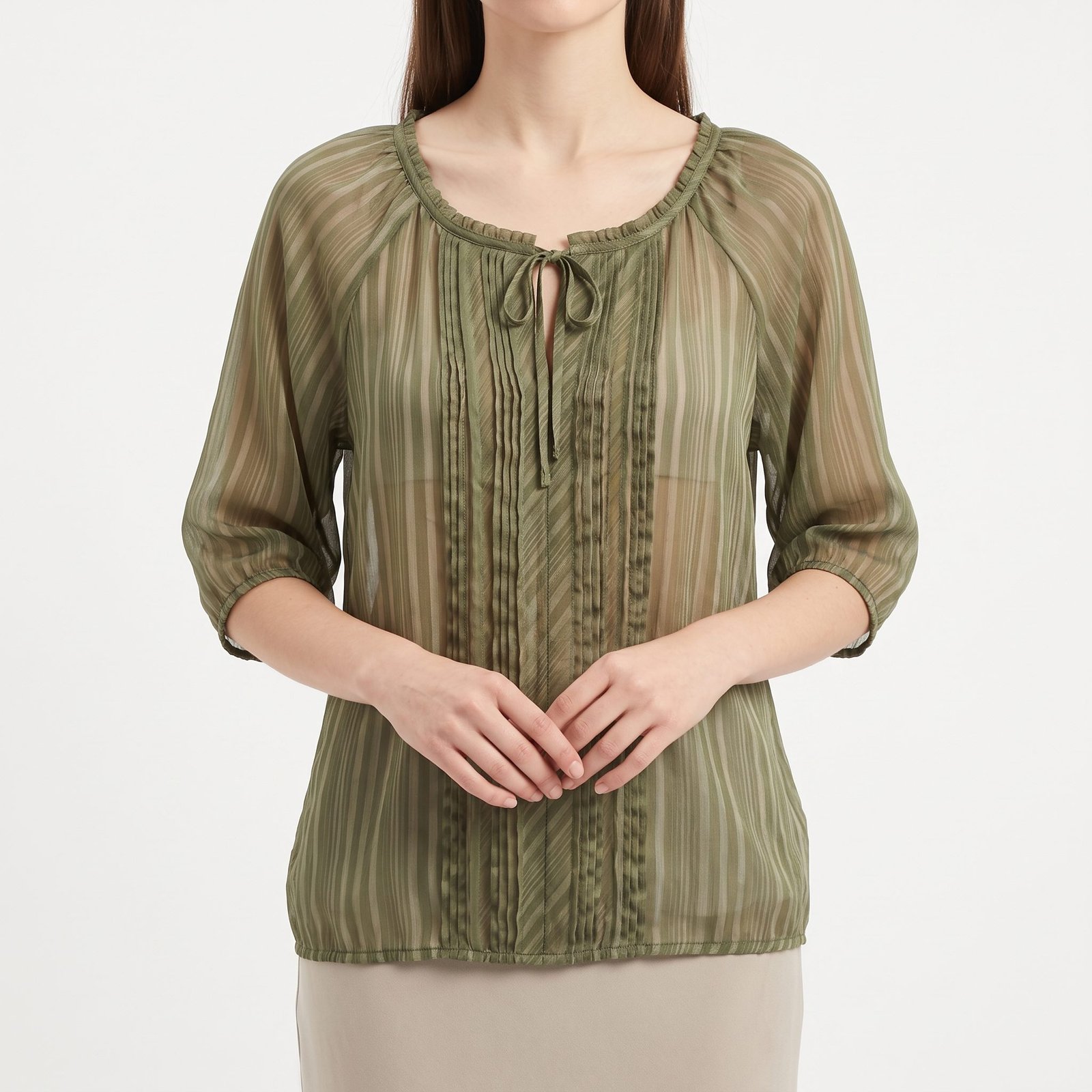 Blusa Elle Verde Olivo Transparente con Textura - M