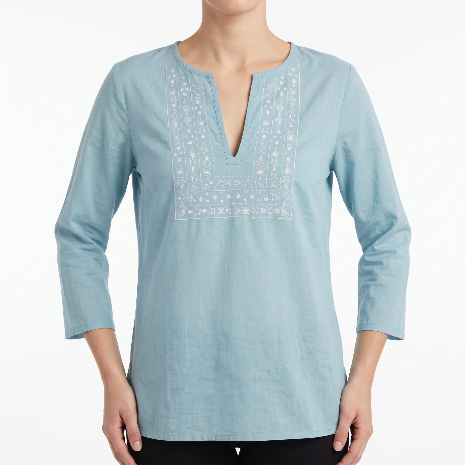 Blusa Marquis Celeste con Bordado Étnico - M