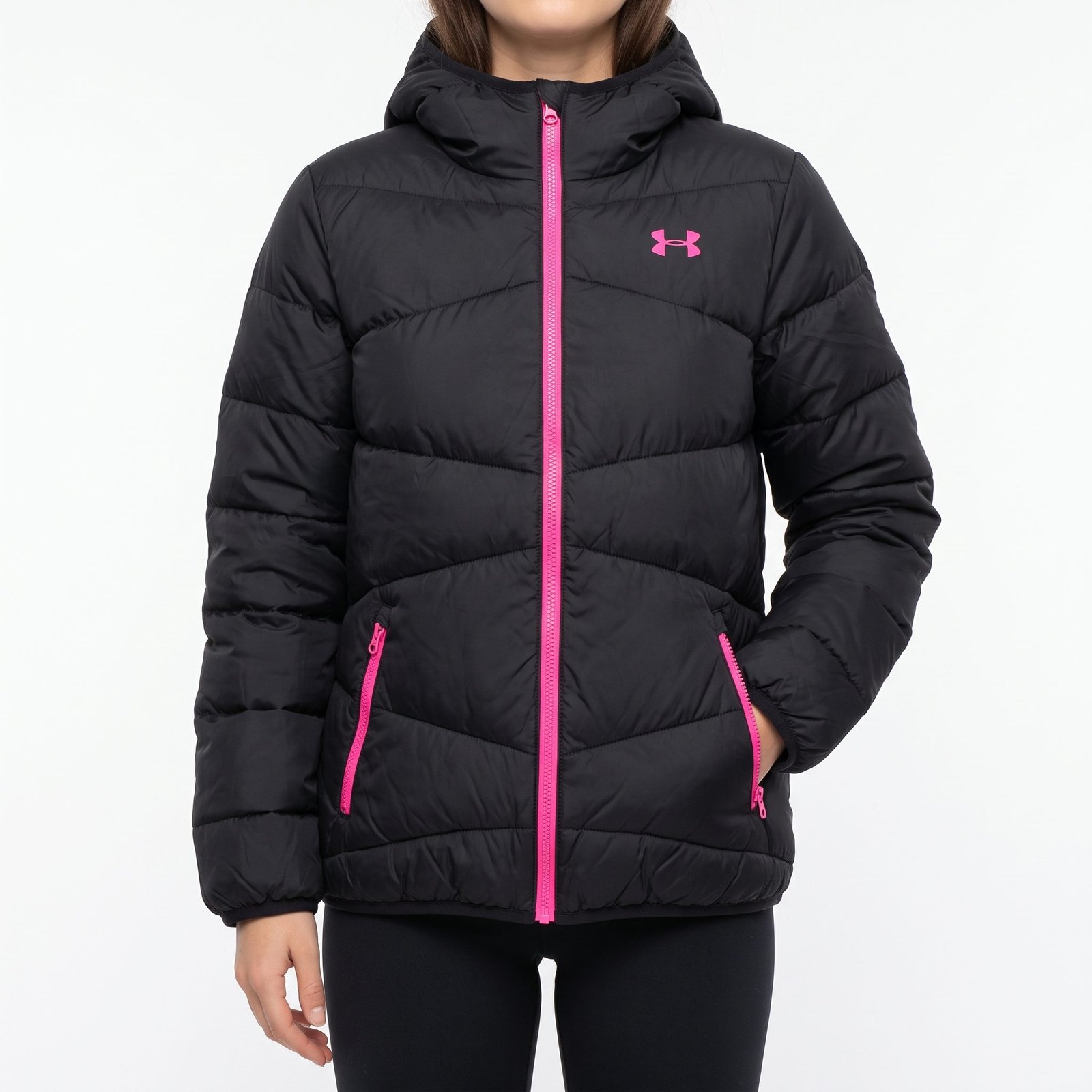 Casaca Under Armour Puffer Negra con Fucsia Coldgear - YXL