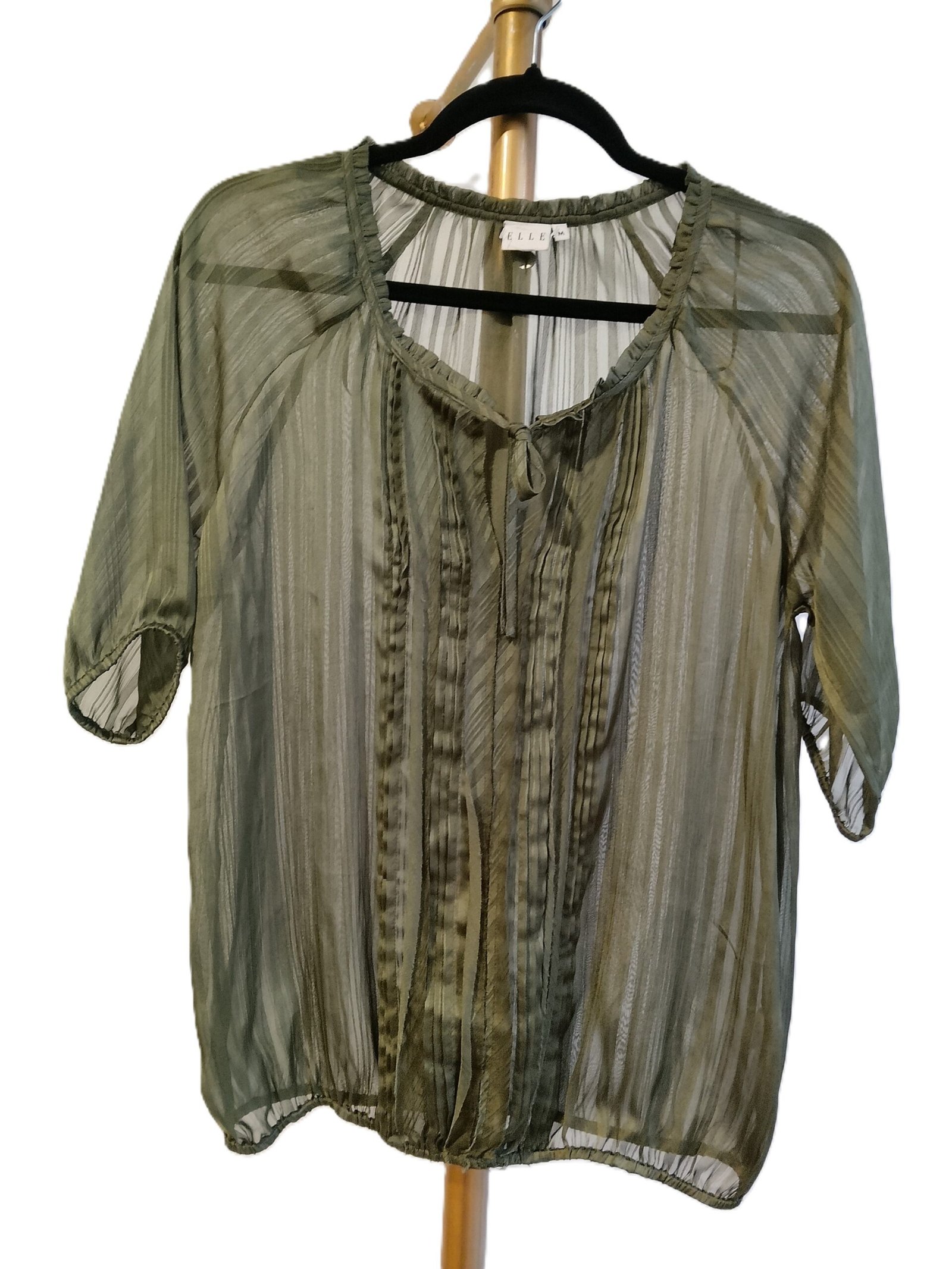 Blusa Elle Verde Olivo Transparente con Textura - M - Imagen 3
