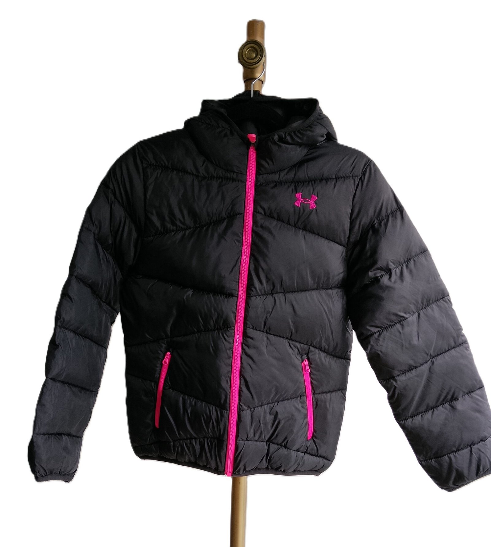 Casaca Under Armour Puffer Negra con Fucsia Coldgear - YXL - Imagen 3