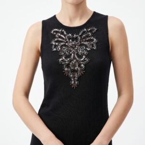 Polo Zara Negro con Aplicaciones de Lentejuelas y Mostacillas - M
