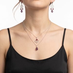 Set de Collar Doble y Aretes Plateados - Única