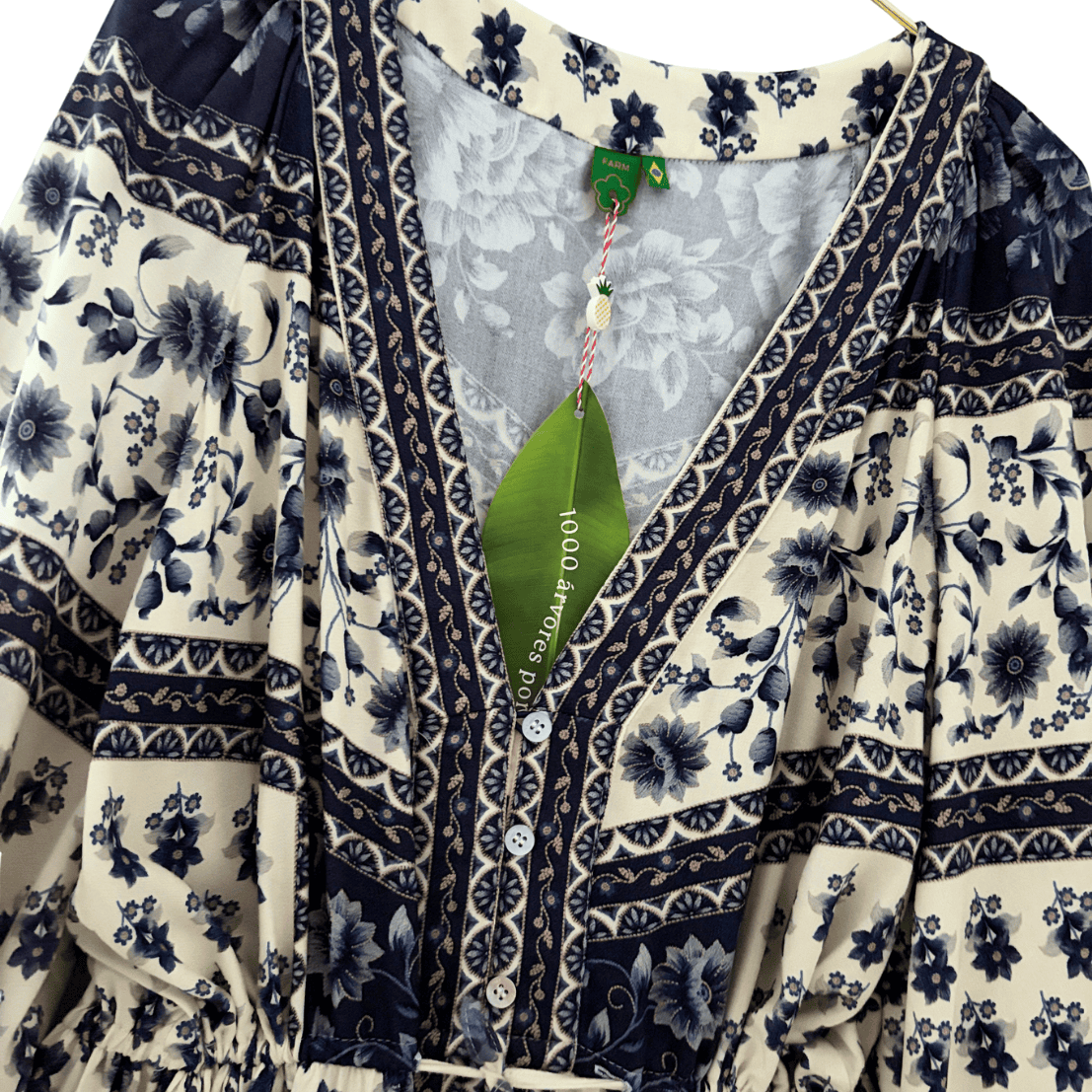 Vestido Largo Farm Rio Estampado Floral Azul y Crema - M - Imagen 3