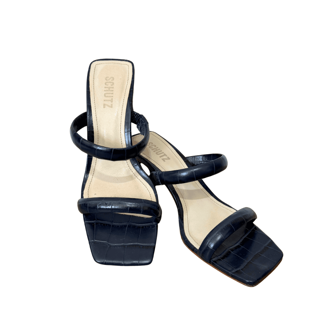 Sandalias Schutz de tacón azul efecto cocodrilo - 39