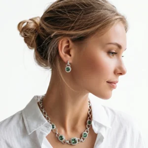 Set de Collar y Aretes con Cristales Verdes